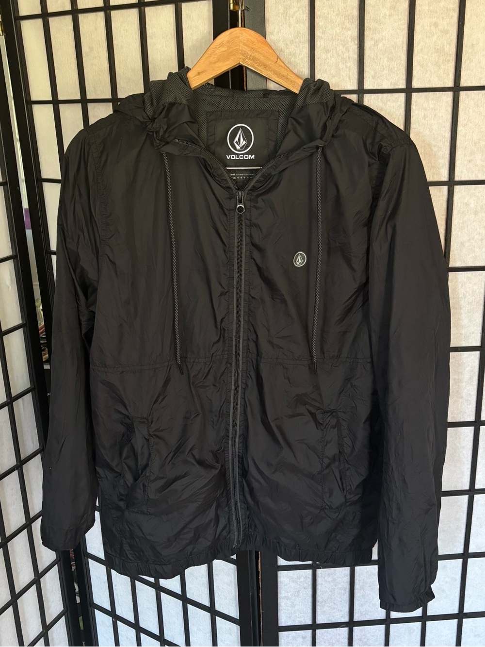 Volcom Black Hooded Windbreaker Jacket